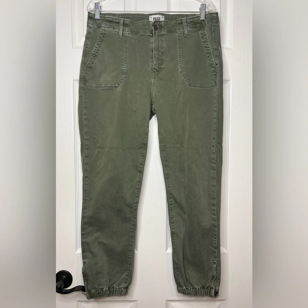 PAIGE Mayslie Cropped Joggers Ankle-Length Green Jeans | Size 31